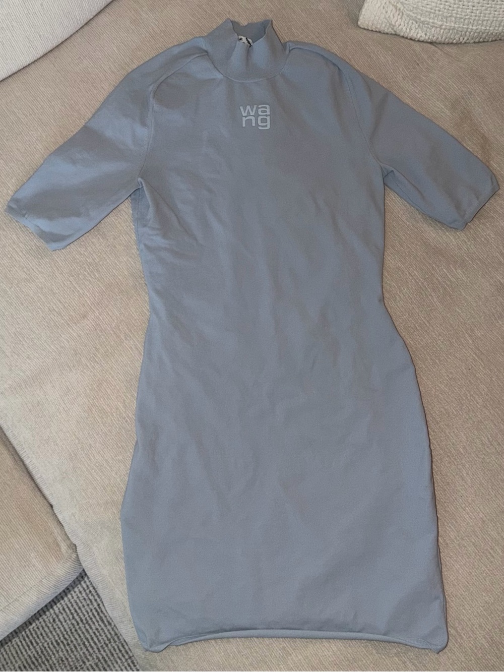 Alexander Wang Gray High-Neck Bodycon Dress Small Grey Mini Stretchy Trendy